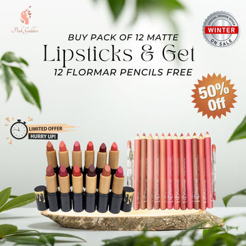 Buy Pack of 12 Matte Lipsticks & Get 12 Flormar Pencils Free