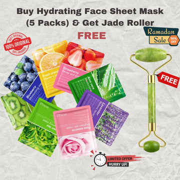 Hydrating Face Sheet Masks (Pack of 5) & Get Jade Roller FREE