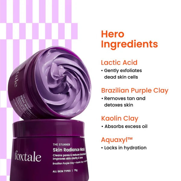 Purple Clay Mask - Remove tan & blackheads + Brighten skin in just 10 minutes