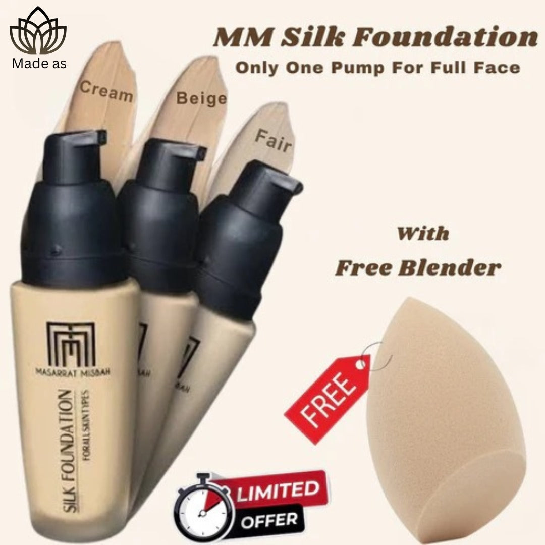 Buy MM Silk Foundation & Get Beauty blender FREE